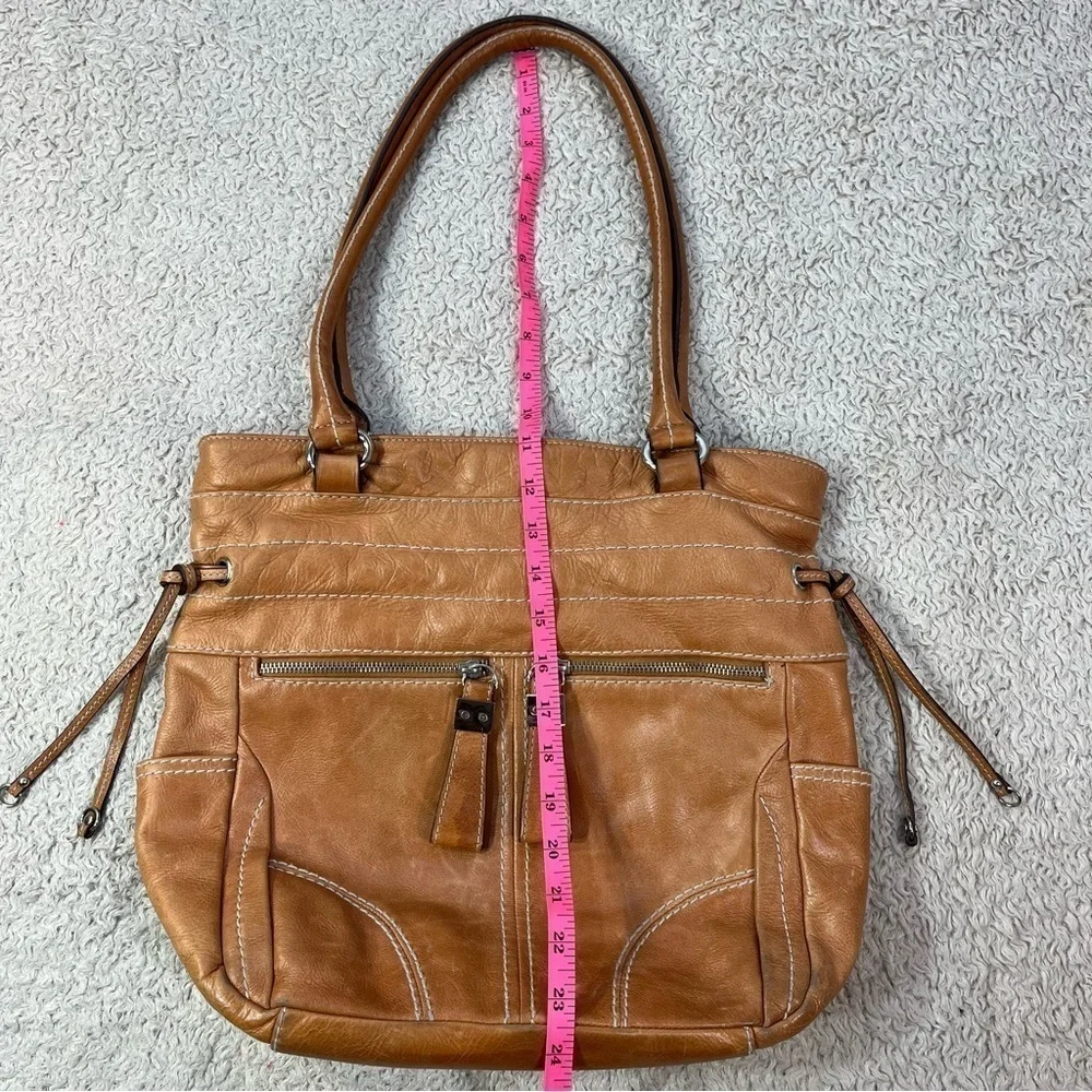 Tignanello Carmel Genuine Leather Hobo Bag 3 Front Zippered Pockets Big Interior